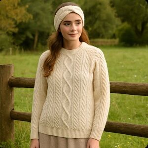 Blarney WoollenMills Hand Knit Aran Sweater 100% Pure New Wool Fisherman Vintage